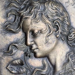 Obra en Relieve de Bronce Art Nouveau "A Leopoldo Diaz" por A. Bonetti (1879) - imagen 6