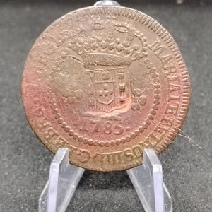 Moneda de Brasil 10 Reis 1785, Ceca Lisboa, Resello 1809, Cobre - imagen 1