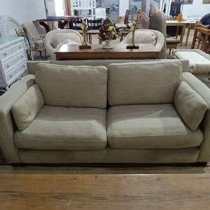 Sillón de 2 cuerpos tapizado en tela rústica beige - imagen 3