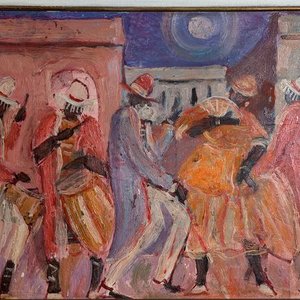 Óleo "Comparsa" de Rubén Galloza, 1991, 40x30 cm - imagen 4