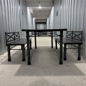 Juego de Exterior de Madera y Metal con Mesa y Bancos - imagen 7
