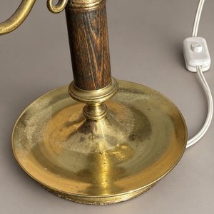 Lámpara de Mesa Clásica Madera y Bronce Dorado con Pantalla Blanca - imagen 4
