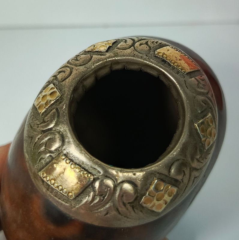 Mate galleta de calabaza con virola de plata y oro - imagen 2
