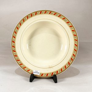 Siete Platos Hondos Loza Inglesa Woods Ivory Ware con Guarda Naranja y Flores - imagen 2
