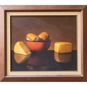 Lote anterior: Naturaleza Muerta: Óleo sobre Lienzo con Queso y Pan