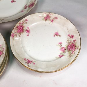 Set de 7 Platos de Porcelana Blanca Floral Limoges con Borde Dorado - imagen 4