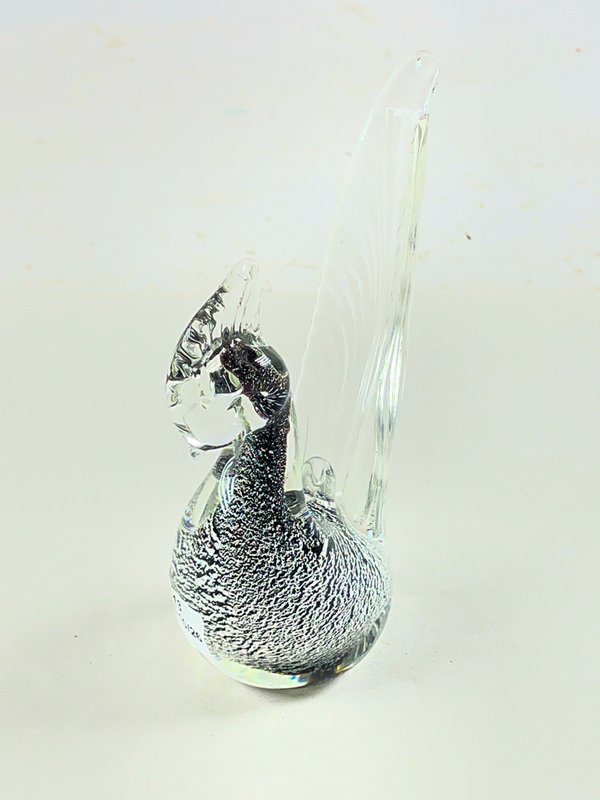 Figura Cisne Cristal Murano Transparente y Negro 14 cm - imagen 1