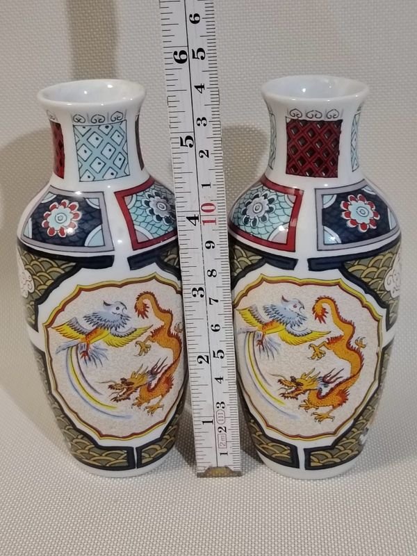 Lote de dos floreros porcelana Brasil con dragón y ave fénix - imagen 2