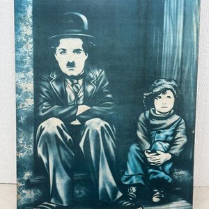 Cuadro Antiguo Impreso de Charles Chaplin y Niño - imagen 1