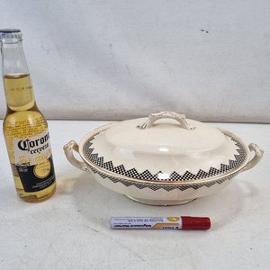 Sopera Antigua de Loza Inglesa Hughes Longport con Tapa y Detalles Dorados - imagen 2
