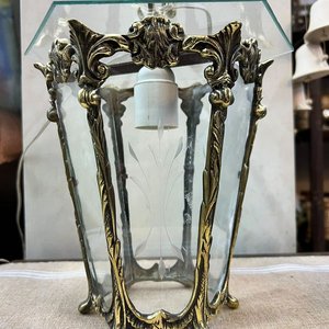 Farol Colgante de Bronce con Vidrios Biselados y Grabados - imagen 2