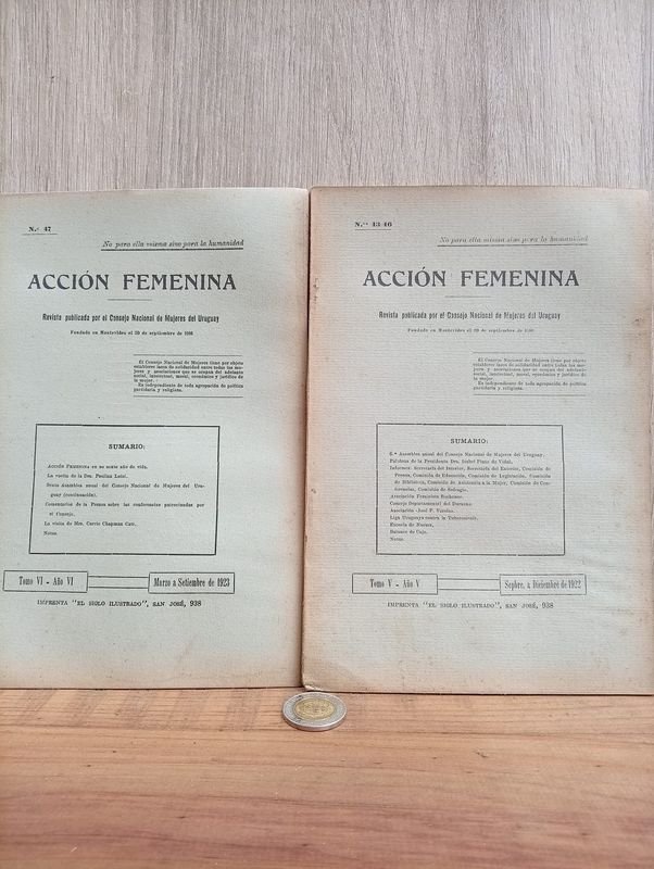 Acción Femenina: Revistas de 1917 y 1922 del Consejo Nacional de Mujeres del Uruguay
