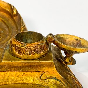 Tintero Art Nouveau en Bronce con Rostro de Dama y Monograma "COA" - imagen 3