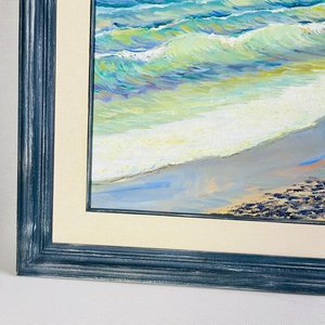 Cuadro al óleo sobre tela: Playa con marco de madera, firmado por A. Luz - imagen 8