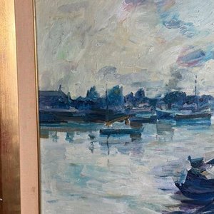 Óleo sobre tela "Puerto" de Zoma Baitler, 50 x 50 cm - imagen 3
