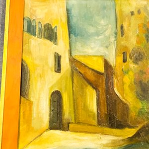 Cuadro óleo casas marco madera ,59 x 44 cm - imagen 3