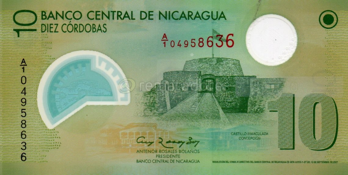 Billete de 10 Diez Córdobas Banco Central de Nicaragua