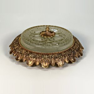 Plafón de Metal Dorado con Pantalla de Vidrio Prensado y Detalle Floral - imagen 2