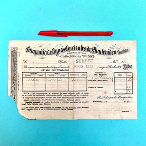 Lote siguiente: Antigua Factura Compañía de Aguas Corrientes de Montevideo Limitada - Junio 1923