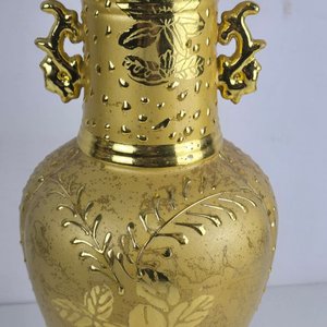 Jarrón Decorativo Oriental Dorado Brillante con Asas - imagen 3
