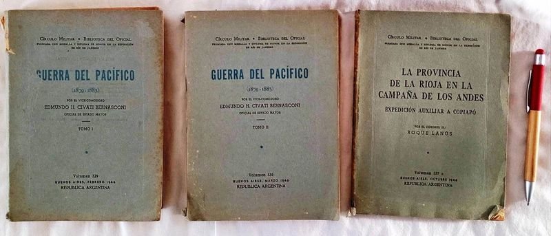 Lote de 3 Libros Históricos: Guerra del Pacífico y Provincia de La Rioja (1946)