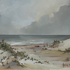 Oleo "Playa" de Philip Davies, 20 x 25 cm, Firmado y Fechado '99 - imagen 1
