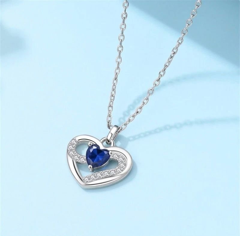 Collar Corazón Azul en Plata 925 con Circonias