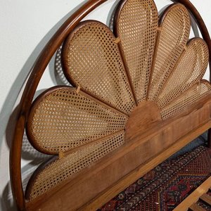 Respaldo de Cama Dos Plazas Estilo Art Decó con Ratán y Estructura de Madera Dura - imagen 2