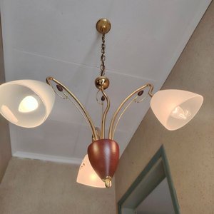 Lámpara Colgante de Bronce y Madera con 3 Picos de Luz - imagen 2