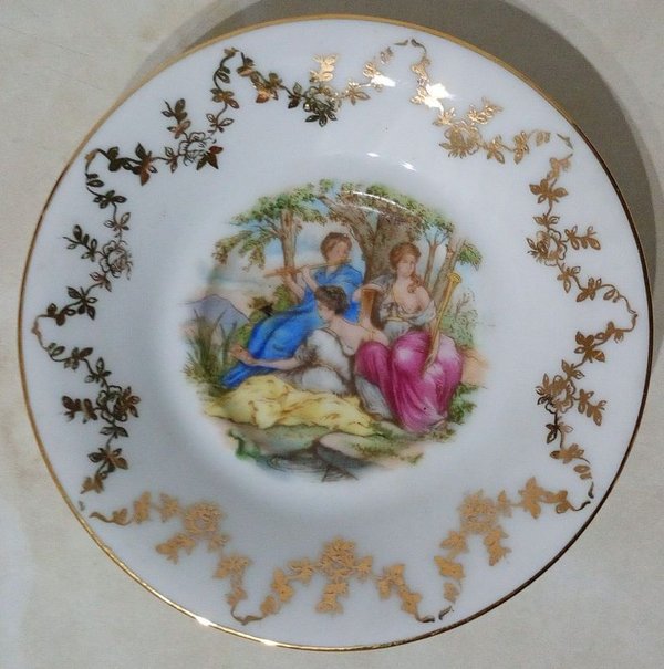 Platillo Decorativo Vintage Porcelana Alemana "Felices Fiestas Kube"