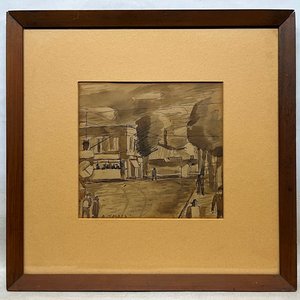 Augusto Torres "Escena de Ciudad" Tinta y Acuarela Firmada - imagen 2
