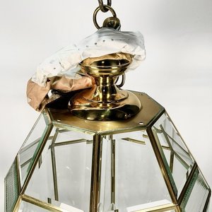 Colgante Octogonal de Bronce y Vidrios Biselados con 8 Luces - imagen 2