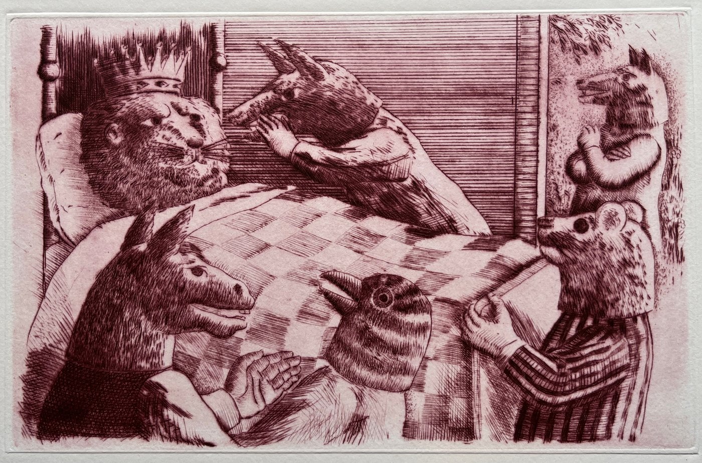 Grabado "El león, el lobo y el zorro" de Luis Alberto Solari - Edición 155/200
