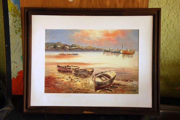 CUADRO CON BOTES - PINTURA EN MARCO - imagen 2