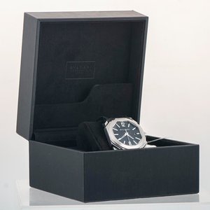 Reloj Bulgari Gerald Genta Octo L'Originale Solotempo Acero Piel Aligátor Negro - imagen 4