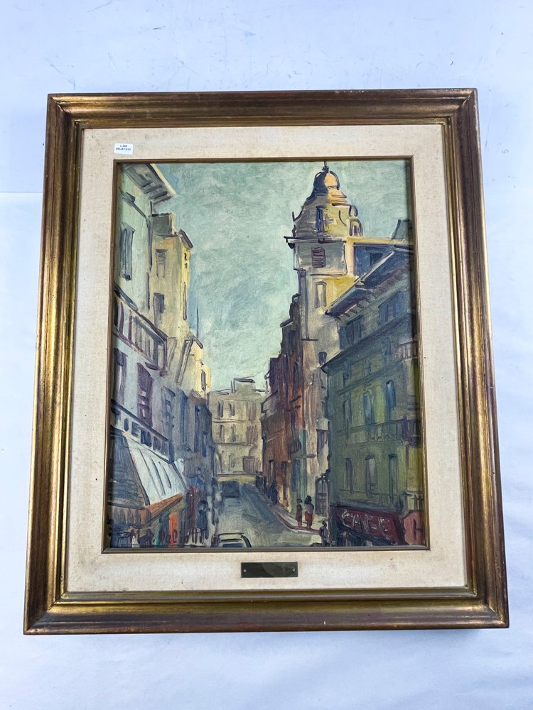 Cuadro oleo sobre tela calle y caserios 52x41