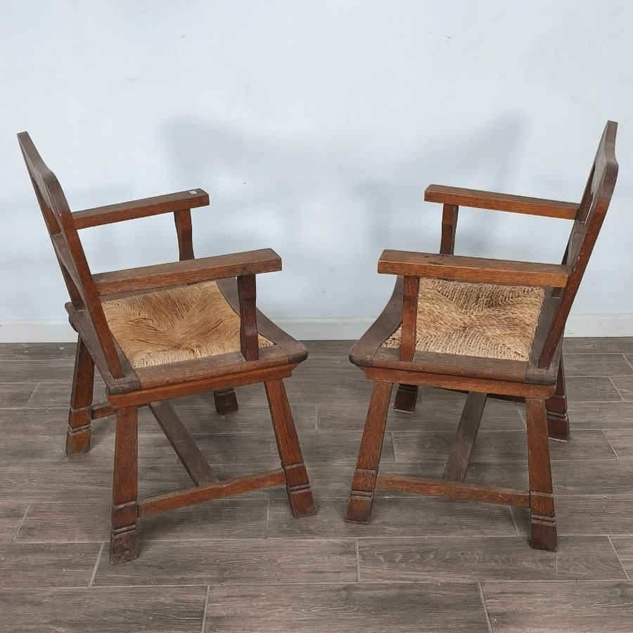 Pareja de sillas de roble con asiento de cardo - imagen 10