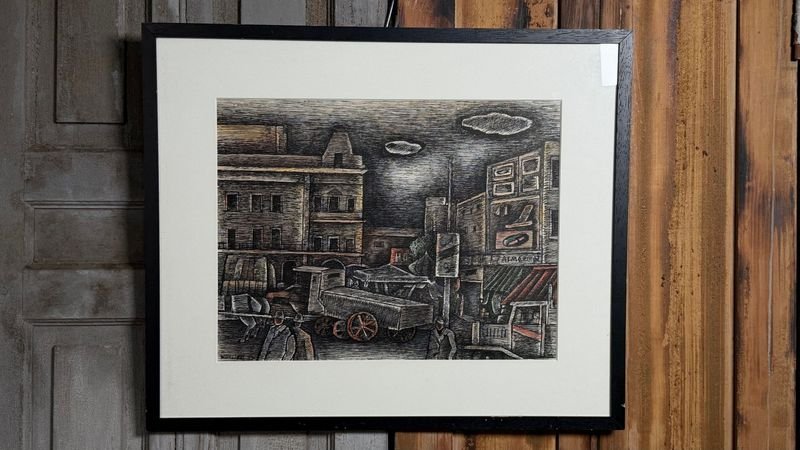 Walter Deliotti - Acuarela y Tinta "Ciudad Nocturna" 30 x 40 cm