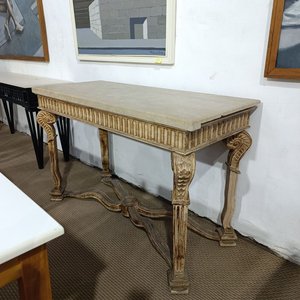 Mesa de Arrimo Recibidor Madera Maciza Tapa Marmolina Estilo Clásico - imagen 3