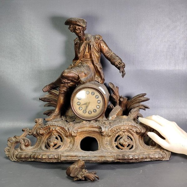 Reloj de Mesa Antiguo en Metal con Figura de Bronce "Luis XIV" - Para Restaurar - imagen 1