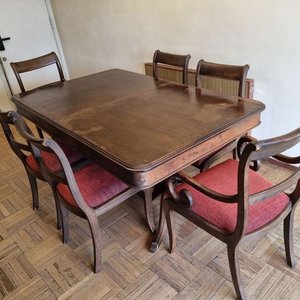 Juego de Comedor Extensible de Madera con Seis Sillas Tapizadas - imagen 3
