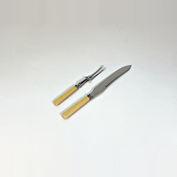 Juego de Cubiertos para Servir con Tenedor Trinchante y Cuchillo, Mangos Blancos