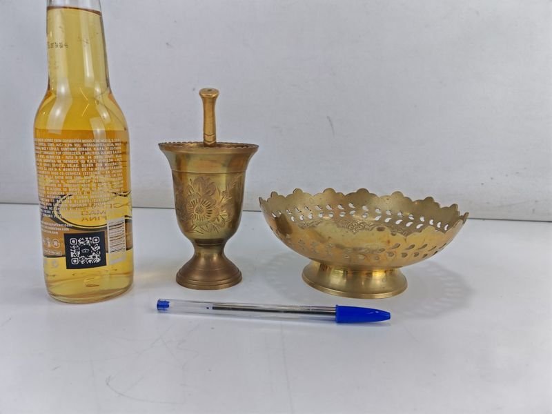 Mortero y bandeja en bronce antiguo - imagen 4