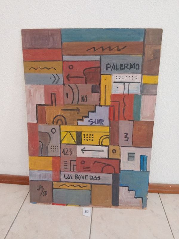 Óleo sobre cartón abstracto "Palermo" firmado LPI 03