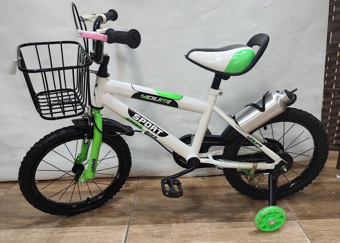 Bicicleta infantil de rodado 16, blanca/verde con canasto - imagen 2