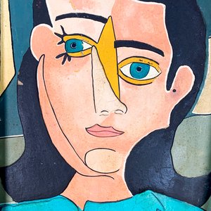 Cuadro Técnica Mixta "Retrato de Dama" con Marco Verde - imagen 2