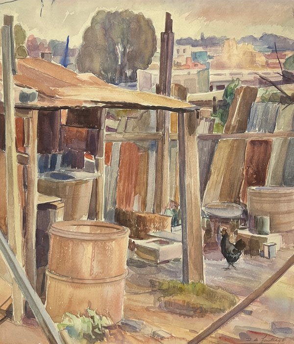 Lote siguiente: Acuarela de Domingo De Santiago 'Gallinero'