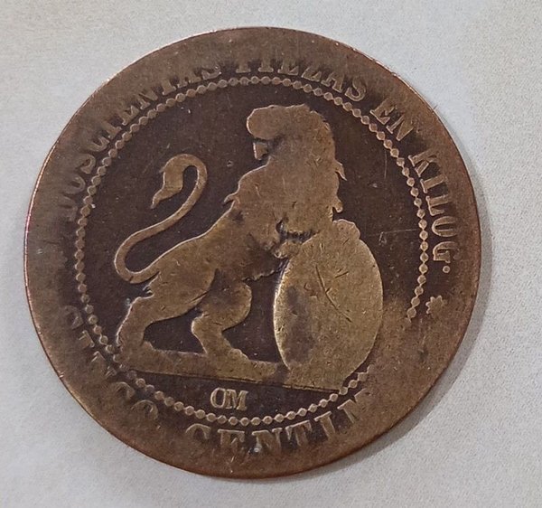 Moneda española de 5 céntimos de Cobre, año 1870 - imagen 1