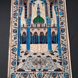 Alfombra de Oración Islámica Tejida con Flecos y Diseño de Mezquita - imagen 1