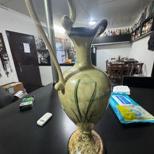 Jarra Escultórica Hubert Bequet Quaregnon Cerámica Artística Belga Mid-Century Ave Dorada - imagen 3